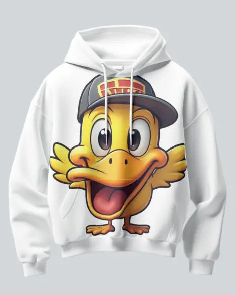 Beak Peak hoodie front view with bold duck logo