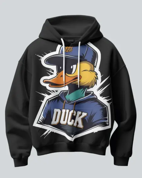 The Duck hoodie front view classic duck hoodie design