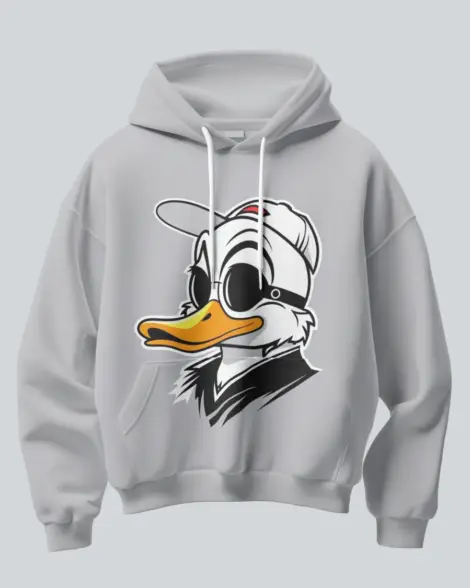 Urban Waddle hoodie front view with bold urban duck print